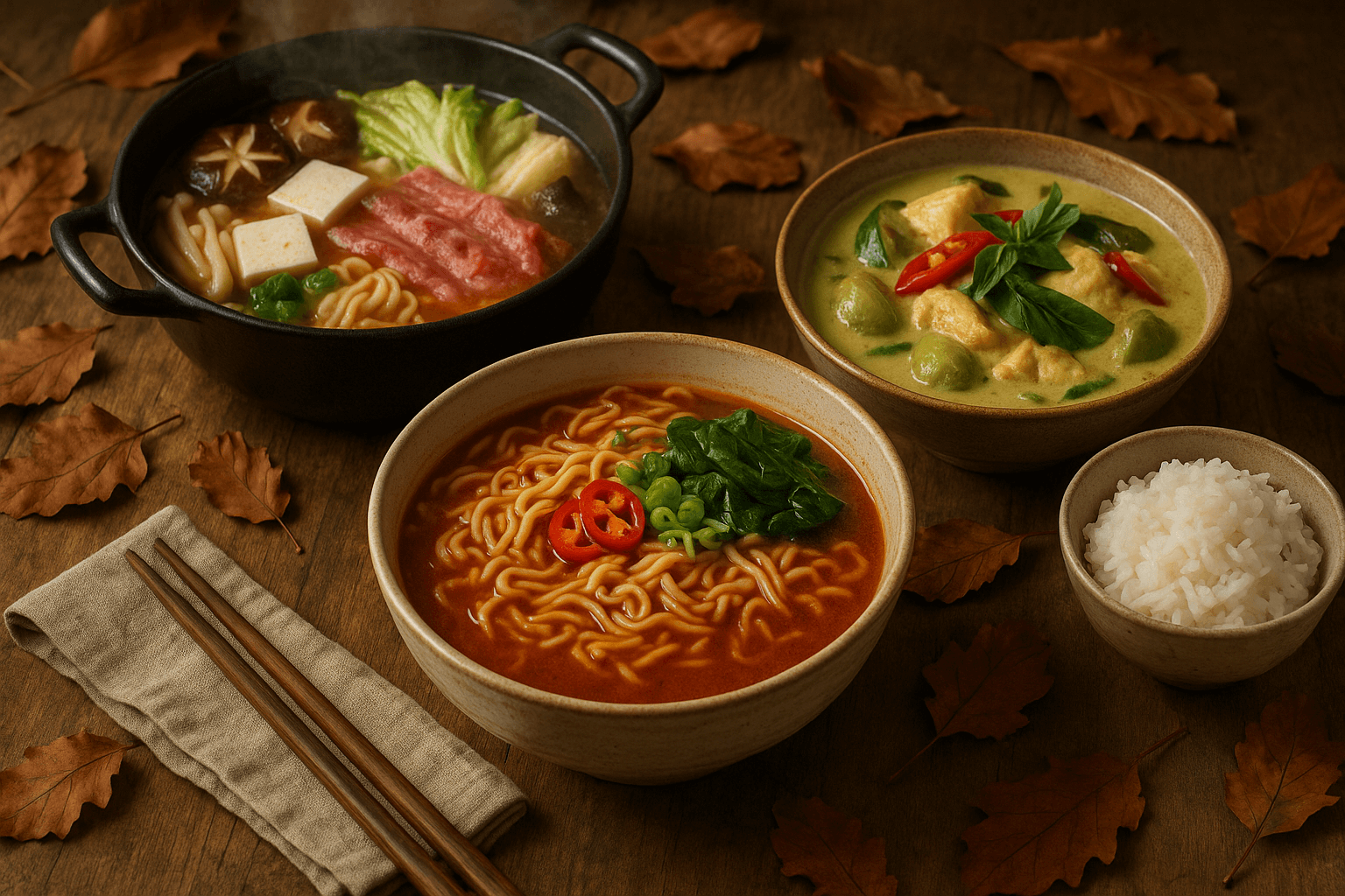 Tres recetas de cocina asiática para otoño: hot pot, ramen picante y curry verde