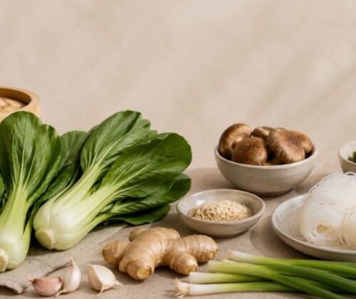 Ingredientes tradicionales de la cocina asiática utilizados en una alimentación sostenible y de aprovechamiento