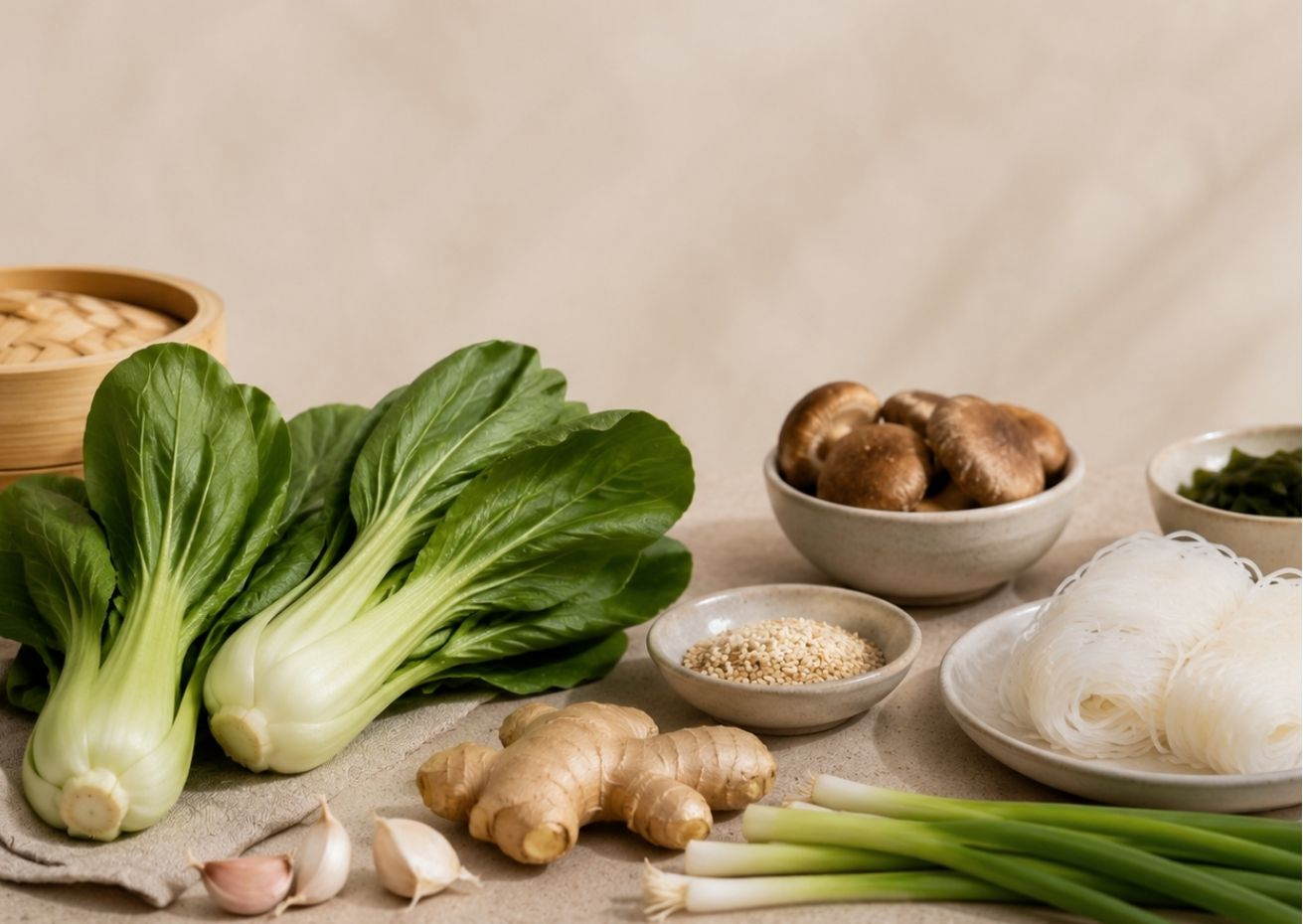 Ingredientes tradicionales de la cocina asiática utilizados en una alimentación sostenible y de aprovechamiento
