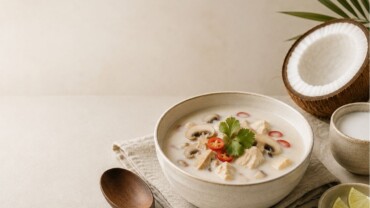 Platos asiáticos y leche de coco para preparar recetas con leche de coco