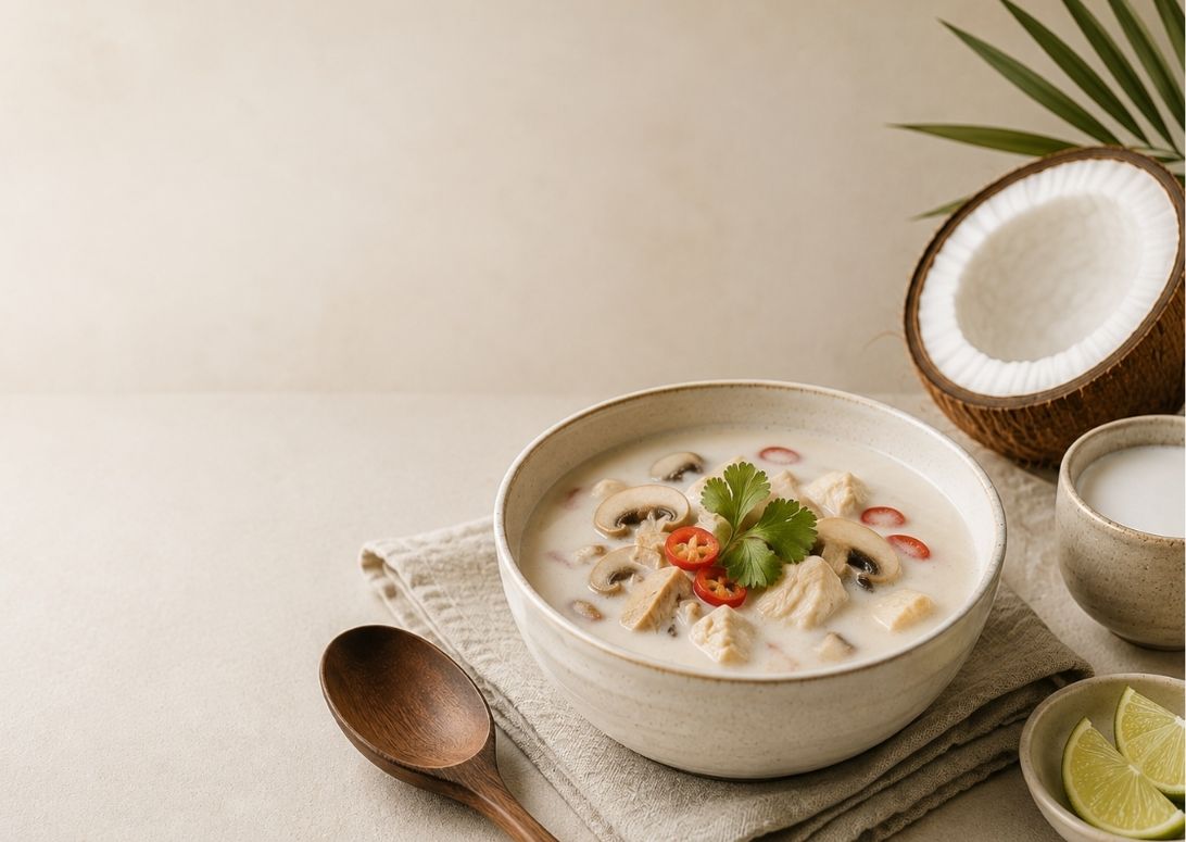 Platos asiáticos y leche de coco para preparar recetas con leche de coco
